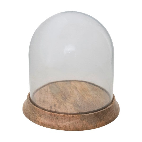 Glass Cloche with Mango Wood Base