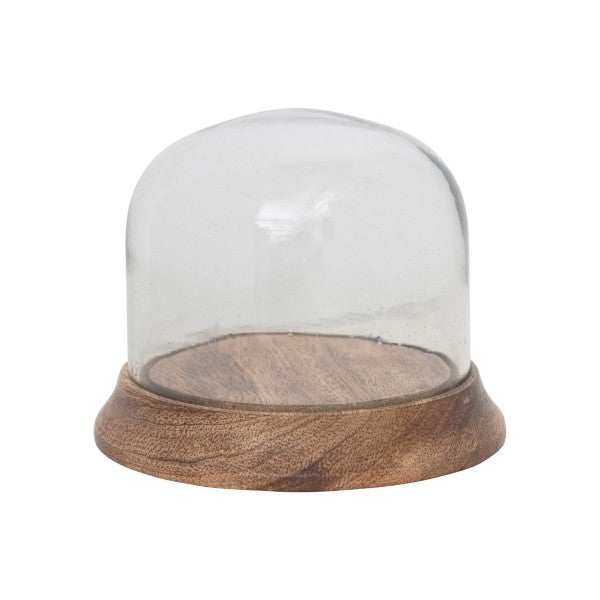 Glass Cloche with Mango Wood Base