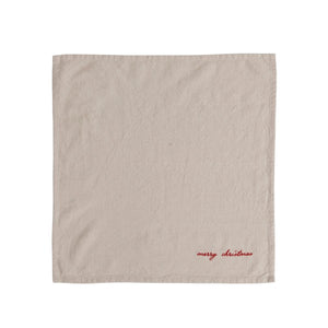 Napkins with Embroidery "Merry Christmas", Natural and Red, Set of 4