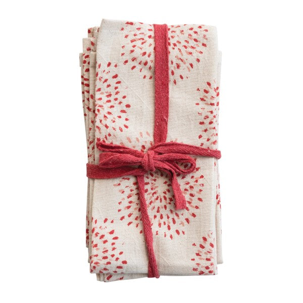 Napkins with Dot Print, Cream Color, Red and Pink, Set of 4