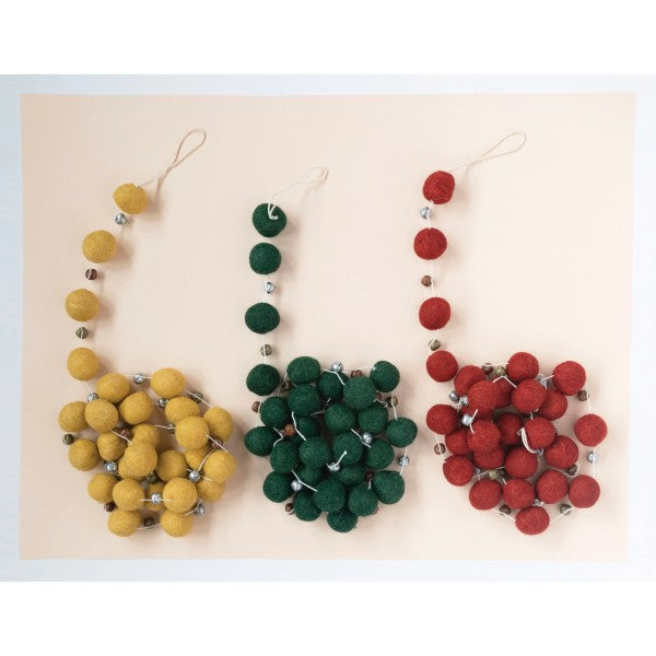 Wool Felt Ball Garland with Bells