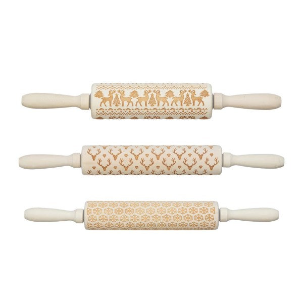 Holiday Carved Wood Rolling Pin