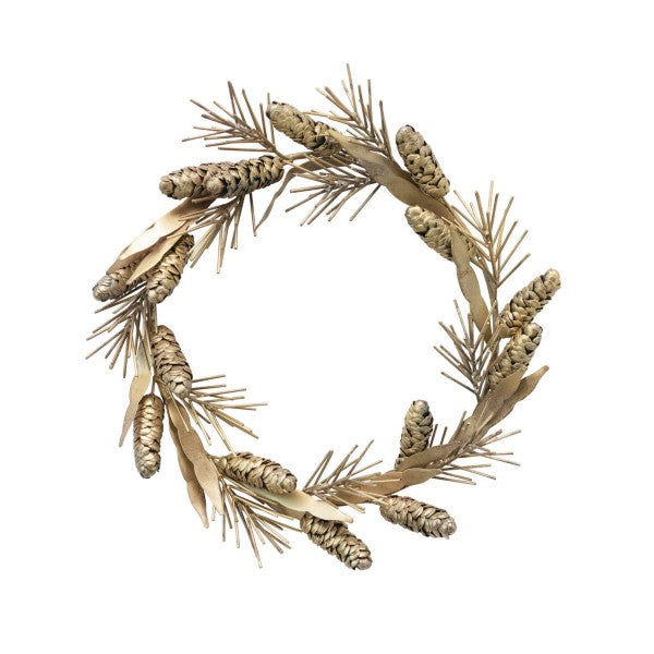 Metal Pine Wreath with Pinecones with Antique Finish