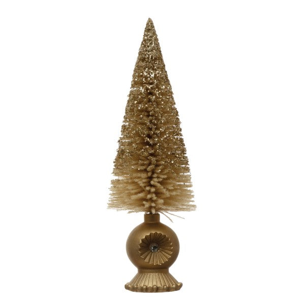 Cream Bottle Brush Tree with Glitter and Gold Base