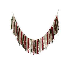 Fabric Tassel Garland, Red, Green and Cream Color