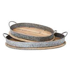 Serving Tray Set Wood in Brown/Gray