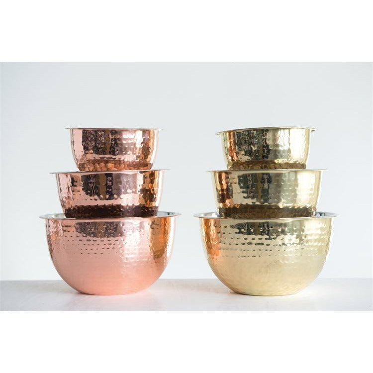 Hammered Stainless Steel Bowls in Copper Finish - Set of 3