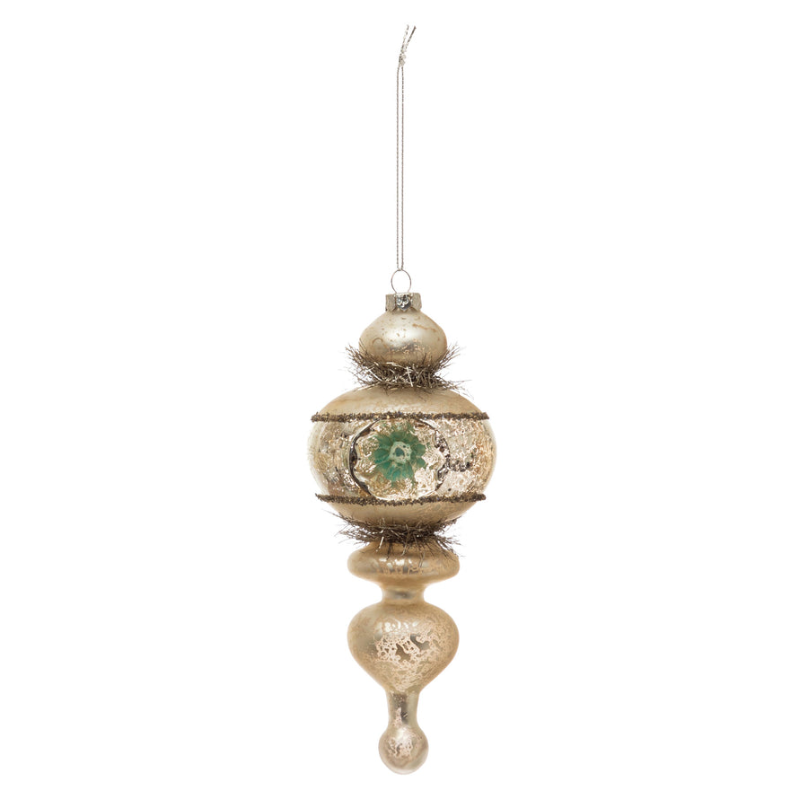 Mercury Glass Finial Ornament with Tinsel